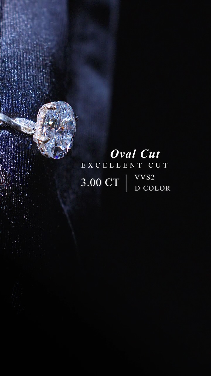 Three carat oval cut diamond engagement ring