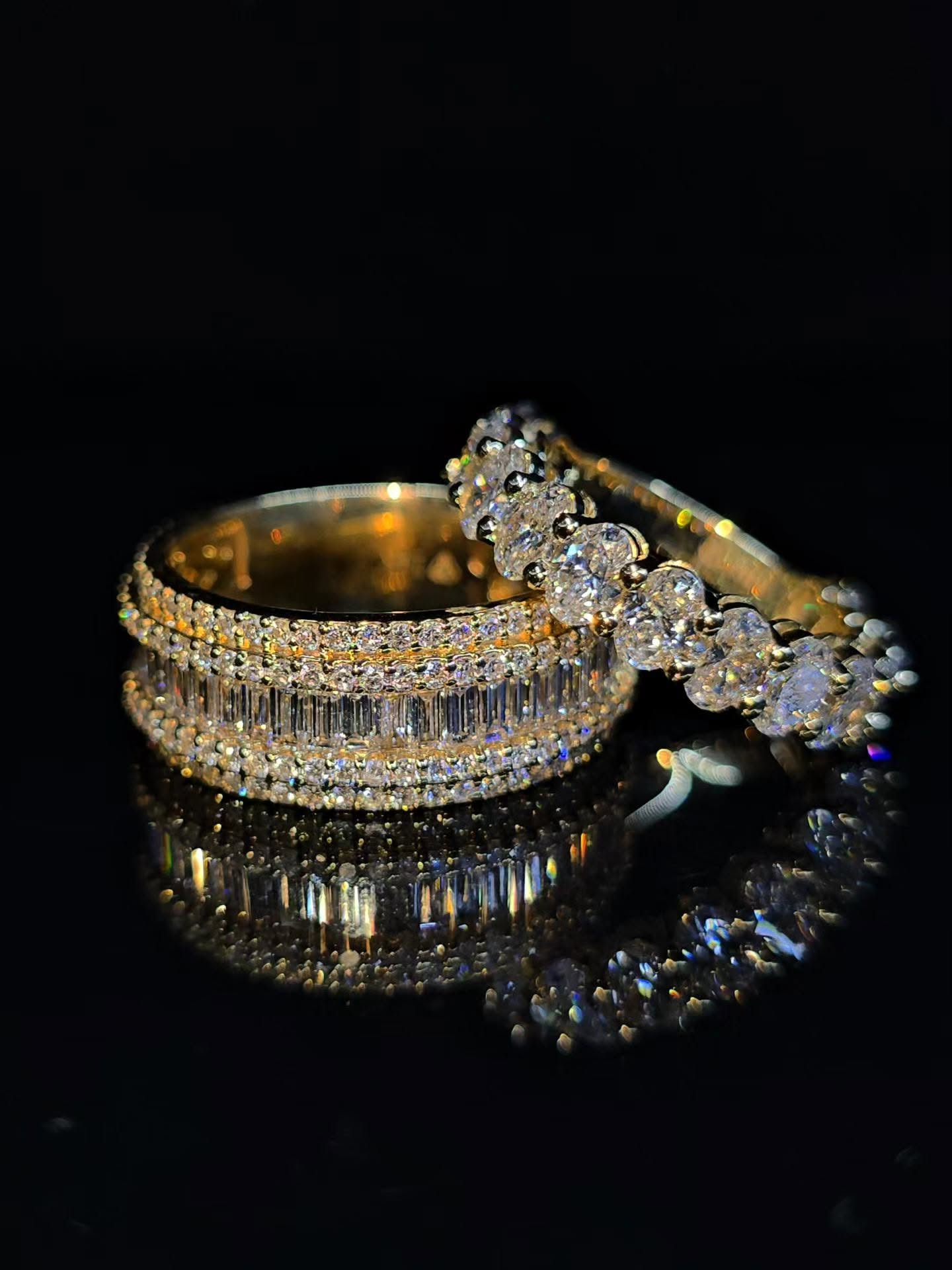 Baguette diamond eternity band in yellow gold