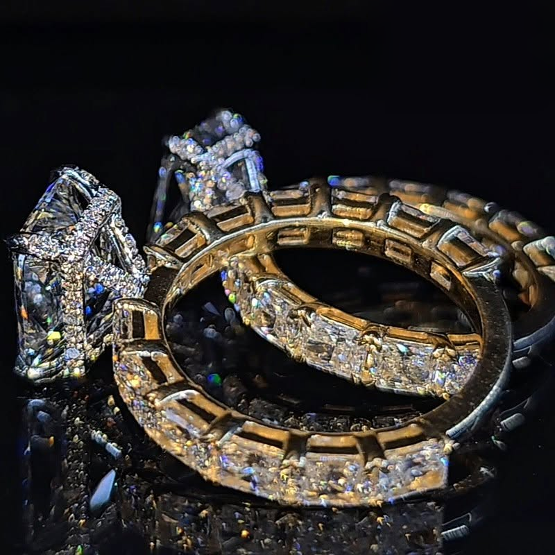 Radiant and baguette diamond bridal set